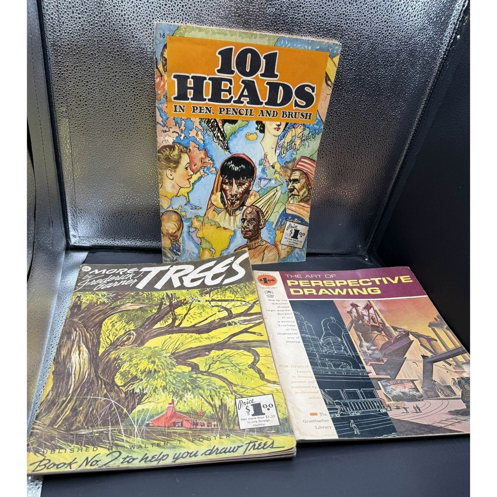 Vintage Art Books Walter Foster 101 Heads More Trees Perspective Drawing Lot